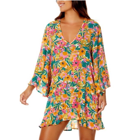 Anne Cole Other - Anne Cole NWT floral ruffle sleeve swim cover up dress size M/L